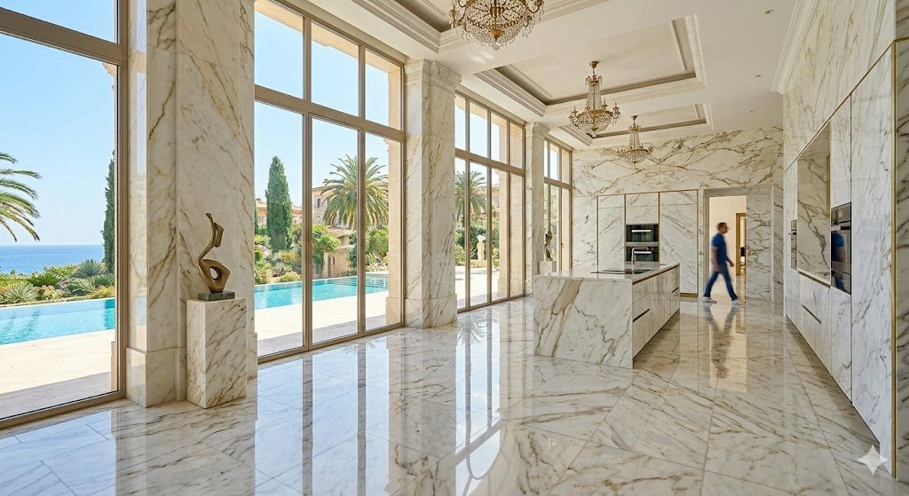 Sol en marbre d’une villa après polissage