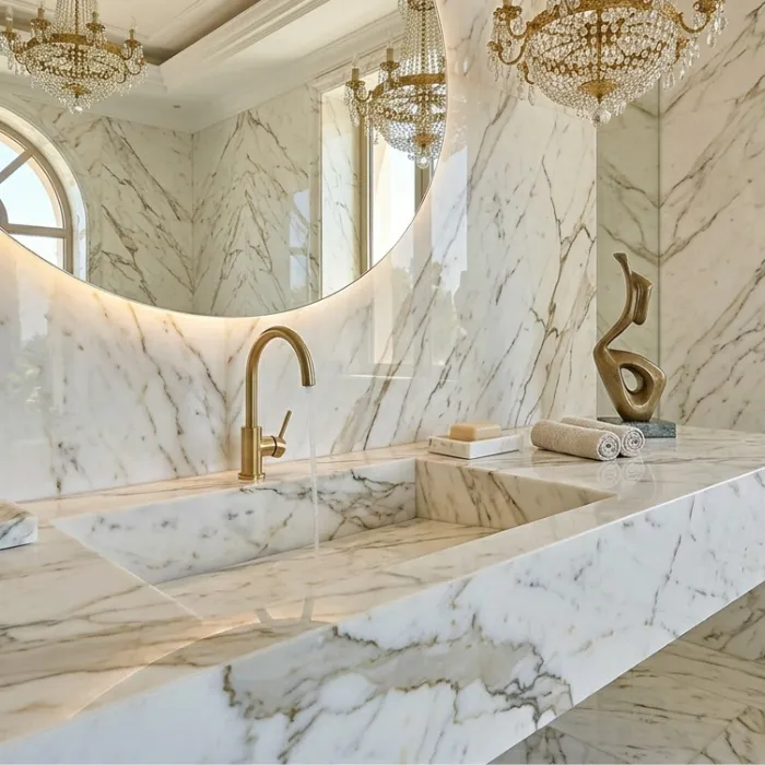 Salle de bains en marbre rénovée